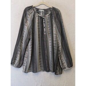Sweet Salt Womens XXL Blouse Black White Striped‎ Long Sleeve Button Neck Tunic